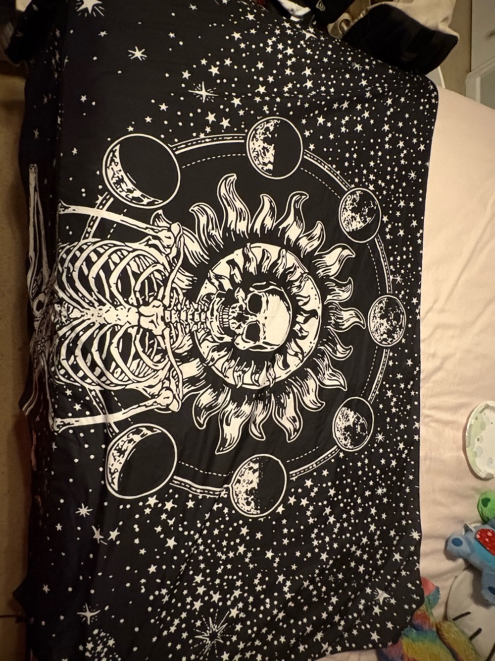 Celestial Skeleton Sun & Moon Tapestry - Black and White